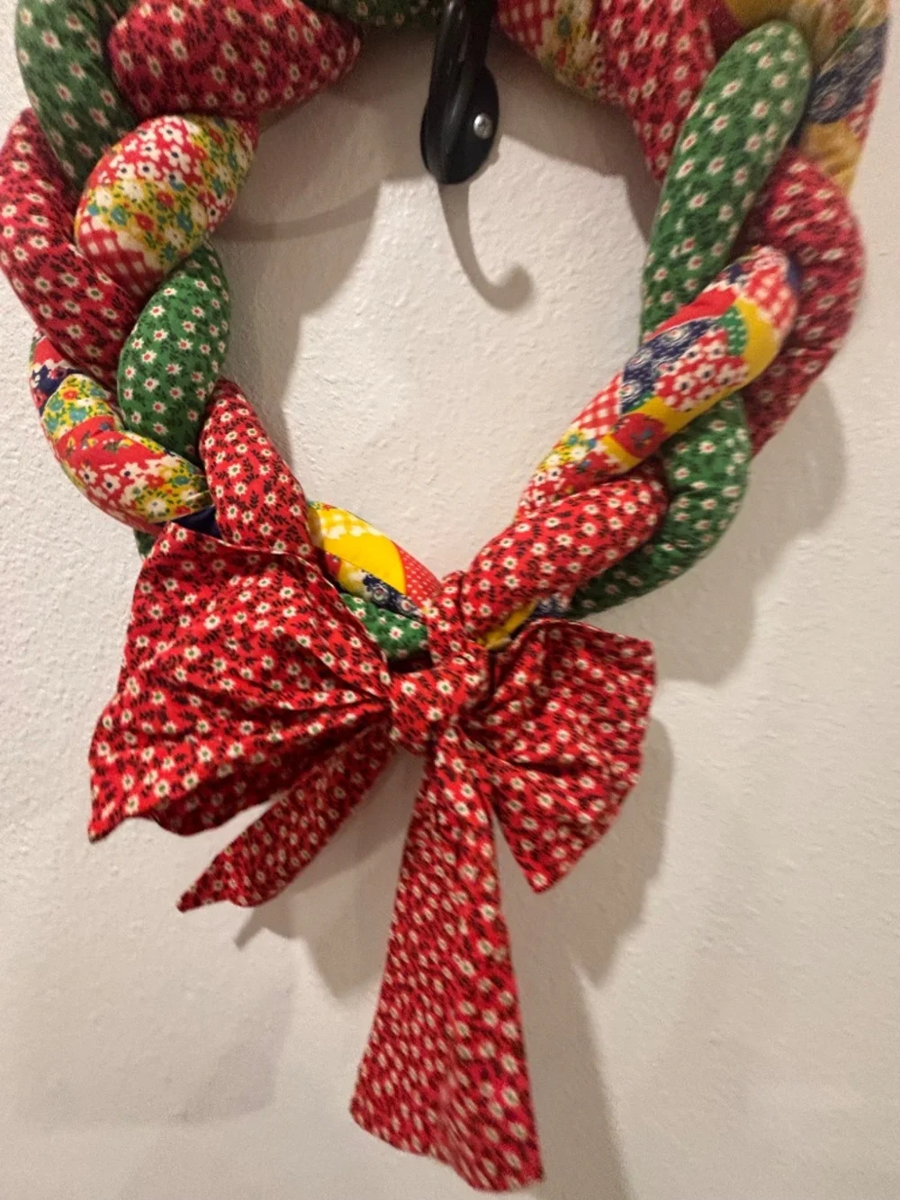Set of Vintage Large Handmade Quilted Braided Rope Hanging Wreaths w/bow Holiday